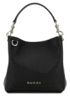 Gucci Gg Emblem Leather Bucket Bag With Frontal Logo In Black