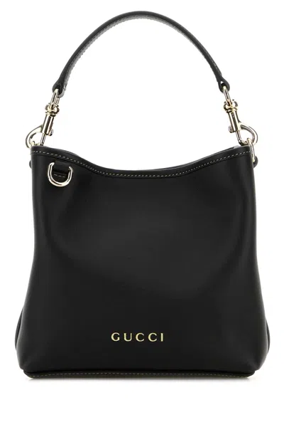 GUCCI GUCCI WOMEN BLACK LEATHER GG EMBLEM BUCKET BAG