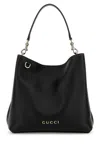 Gucci Women Black Leather Gg Emblem Bucket Bag