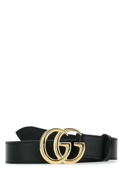 Gucci Women Black Leather Gg Marmont Belt