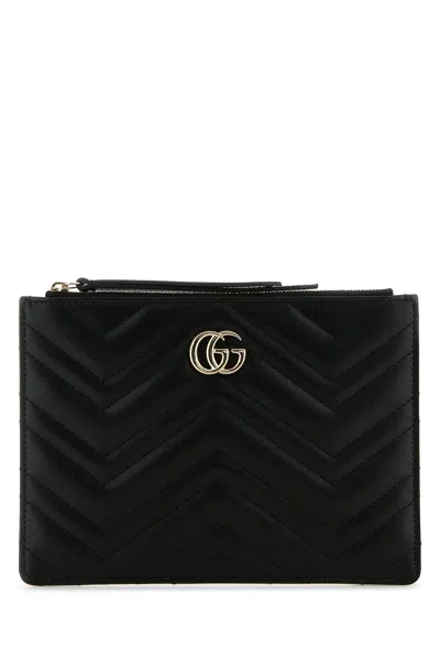 Gucci Women Black Leather Gg Marmont Pouch
