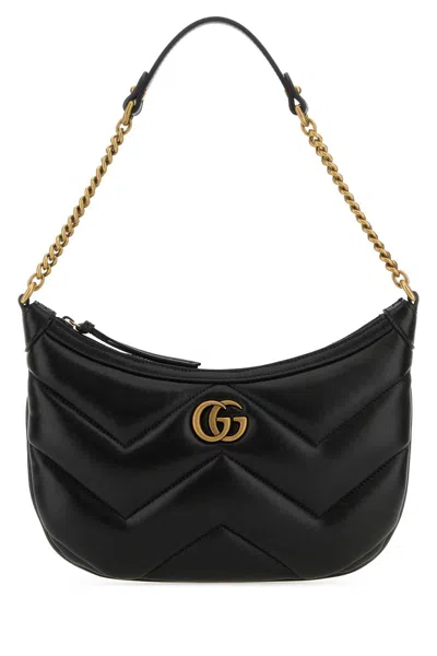 Gucci Women Black Leather Gg Marmont Shoulder Bag