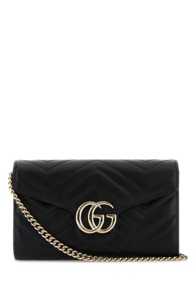 Gucci Women Black Leather Gg Marmont Wallet