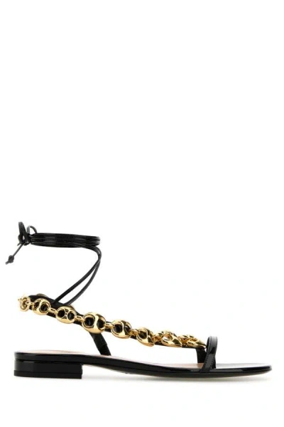 Gucci Women Black Leather  Marina Chain Sandals