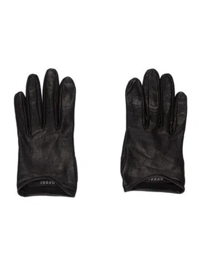 Pre-owned Gucci Women's Black Leather Interlocking Gg Gloves