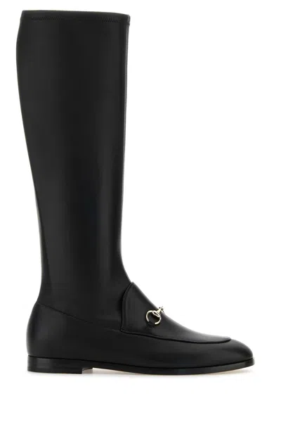 Gucci Women Black Leather Jordaan Boots