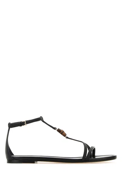 Gucci Women Black Leather Sandals