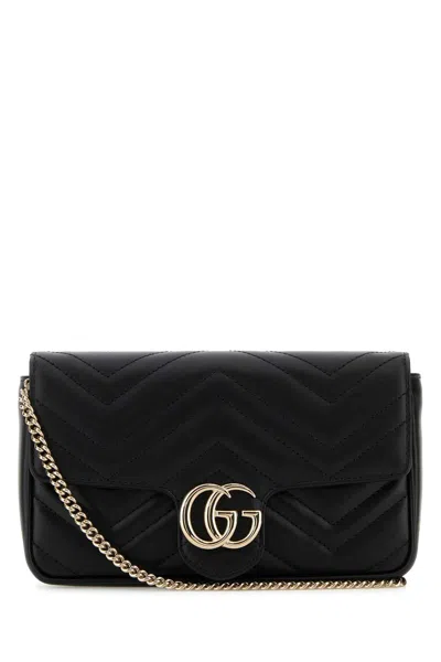 Gucci Women Black Leather Small Gg Marmont Shoulder Bag