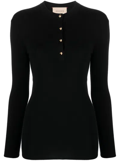 Gucci Women Black Leather Sweater