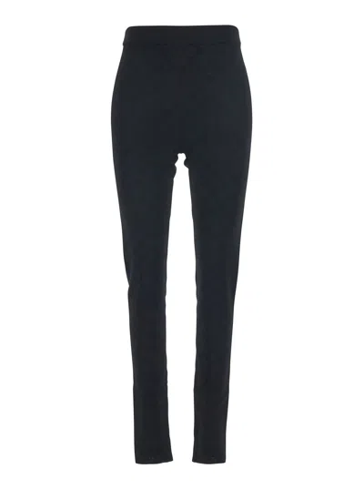 Gucci Women Black Leggings With Ribbed Waist And All-over Gg Embroidery In Viscose Blend Woman