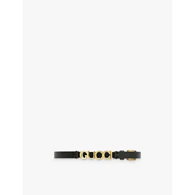 Gucci Womens Black Logo-script Leather Bracelet