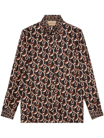 Gucci Effortlessly Sophisticated Silk Shirt With G Chain Motif For Women In Black