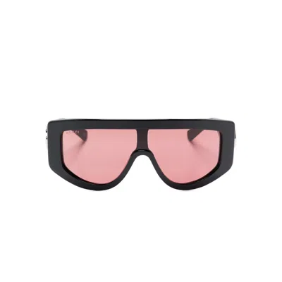 Gucci Women Black Rectangle Frame Tinted Pink Lenses Double G Plaque  These Glasses Come With A