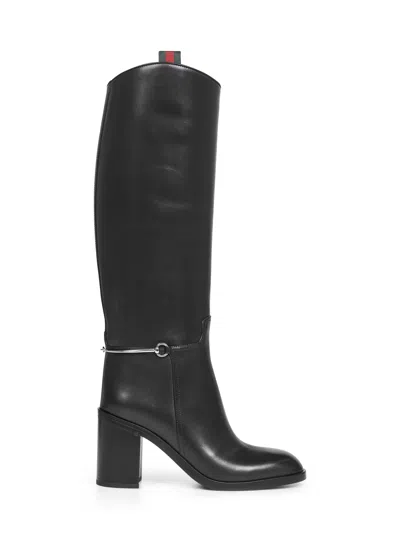 GUCCI GUCCI WOMEN BLACK SMOOTH LEATHER BOOTS WITH SLIM HORSEBIT
