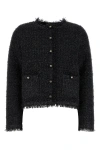 Gucci Black Crewneck Jacket With Double G Logo Buttons In Tech Fabric Woman In Black