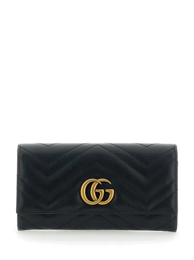 Gucci Women Black Wallet With Gg Plaque On The Front In Leather Woman In Multi