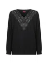 Gucci Women Black Wool And Cashmere Knit Sweater With Lace In Multi