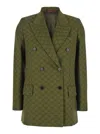 Gucci Green Double-breasted Jacket With Peak Revers In Gg Canvas Woman In Green