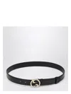 Gucci Smooth Leather Mini Belt With Adjustable Fit And Gold-colored Buckle In Black