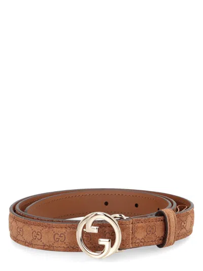 Gucci Women's Blondie Suede Gg Belt In Brown