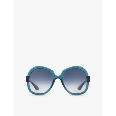Gucci Womens Blue Gc002130 Gg1432s Round-frame Injected Sunglasses