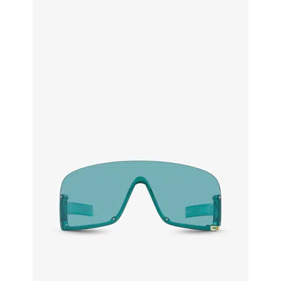 Gucci Womens Blue Gc002162 Gg1637s Irregular-frame Injected Sunglasses
