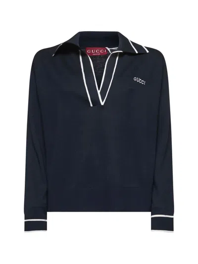 Gucci Women Blue  Itarsia Polo Shirt
