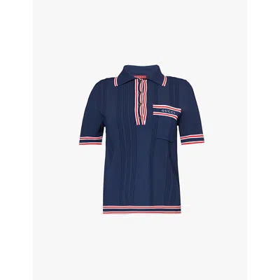 Gucci Womens Brand-embroidered Short-sleeved Woven-blend Polo Shirt Blue Mc Mix