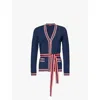 Gucci Womens Blue Mc Mix Brand-embroidered Tie-belt Woven-blend Cardigan In Blue Mc Mix