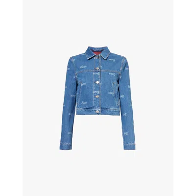 Gucci Womens Blue Mix Boxy-fit Branded Denim Jacket