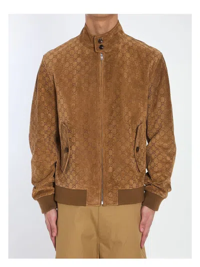 GUCCI WOMEN'S BOMBER SUEDE LOGO GG ALL OVER