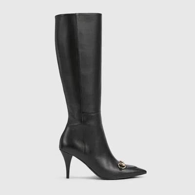 Gucci Erin Leather Knee-high Boots In Black