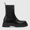 Gucci Thea Webbing-trimmed Glossed-leather Chelsea Boots In Black