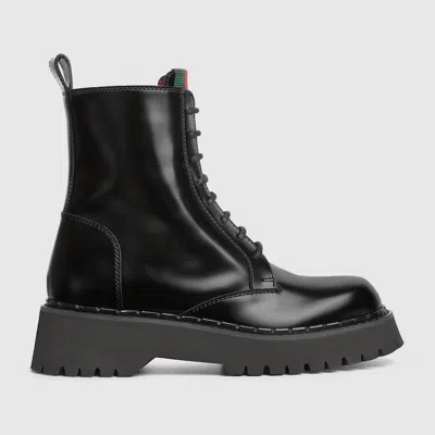 Gucci Polished Leather Combat Boots In Black