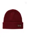 Gucci Women Bordeaux Beanie With Leather Patch With Horsebit Plaque In Wool Woman In Red