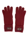 Gucci Women Bordeaux Gloves With Leather Patch With Horsebit Plaque In Wool Woman In Red