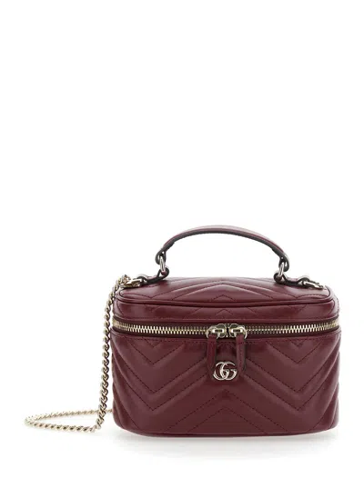 Gucci Women Bordeaux Handbag With Chain-link Shoulder Strap And Gg Plaque On The Front In Leather Wo In Multi