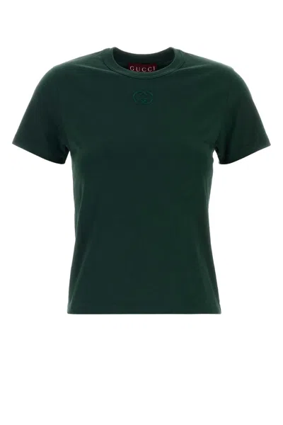 Gucci Women Bottle Green Cotton T-shirt
