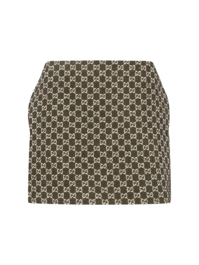 Gucci Women Bouclé "gg" Mini Skirt In Green