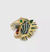 Gucci Women's Bronze Rajah Tiger Head Ring With Crystals In Green Brass