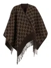 Gucci Women Brown Cape With Fringes And Gg All-over Motif In Wool Woman In Multi