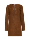Gucci Brown Dress With Front Horsebit Details And All-over Gg Motif In Suede Woman In Brown