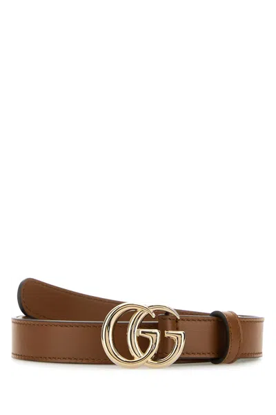 Gucci Women Brown Leather Gg Belt