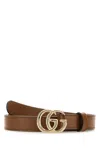 Gucci Women Brown Leather Gg Belt In Brown