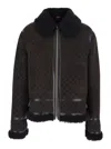 Gucci Women Brown Shearling Jacket With Shearling Trims And All-over Gg Motif In Suede Woman In Black