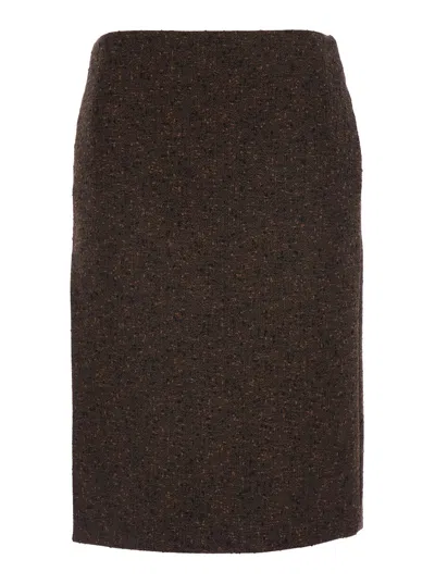 GUCCI GUCCI WOMEN BROWN SKIRT WITH SIDE-CLOSURE IN BUTTONED WOOL WOMAN