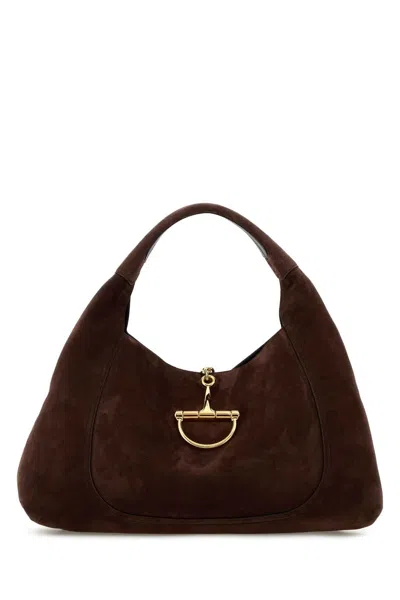 Gucci Women Brown Suede Maxi  Softbit Shoulder Bag