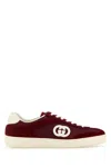 Gucci Women Burgundy Fabric And Suede Sneakers