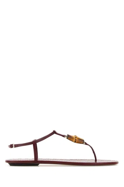 Gucci Women Burgundy Leather Thong Sandals