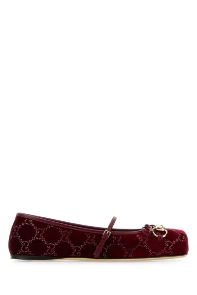 Gucci Women Burgundy Velvet Ballerinas In Red